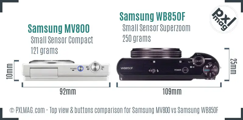 Samsung MV800 vs Samsung WB850F top view buttons comparison