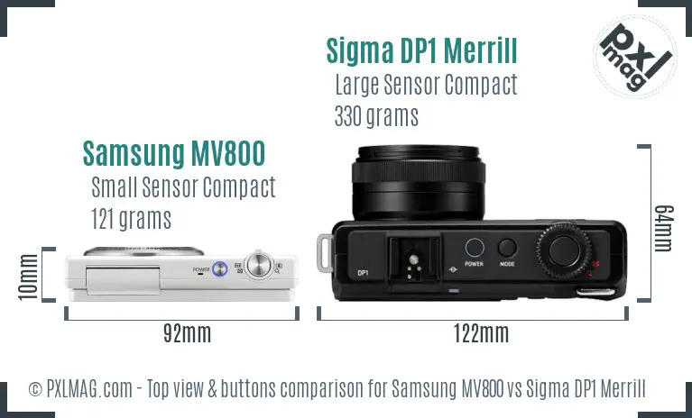 Samsung MV800 vs Sigma DP1 Merrill top view buttons comparison