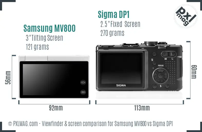 Samsung MV800 vs Sigma DP1 Screen and Viewfinder comparison