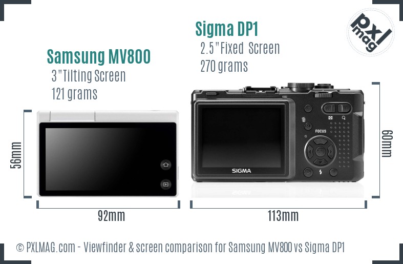 Samsung MV800 vs Sigma DP1 Screen and Viewfinder comparison