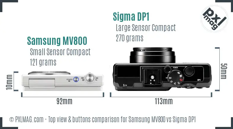 Samsung MV800 vs Sigma DP1 top view buttons comparison