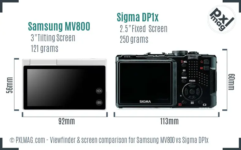 Samsung MV800 vs Sigma DP1x Screen and Viewfinder comparison