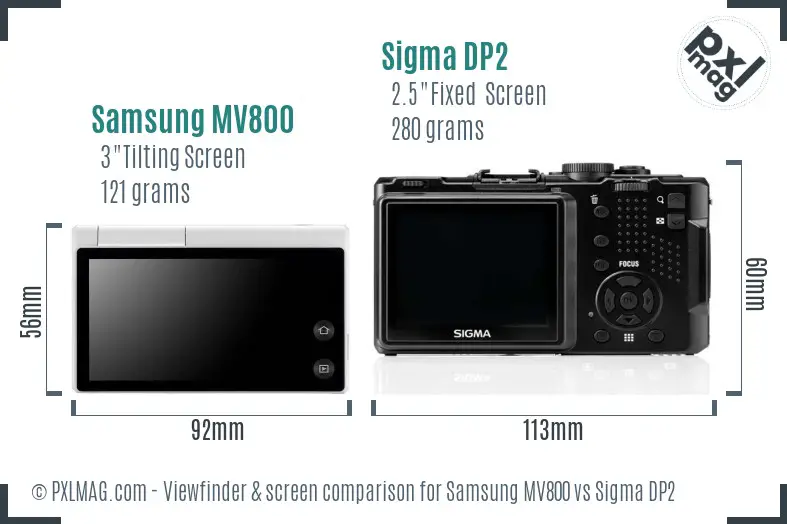 Samsung MV800 vs Sigma DP2 Screen and Viewfinder comparison