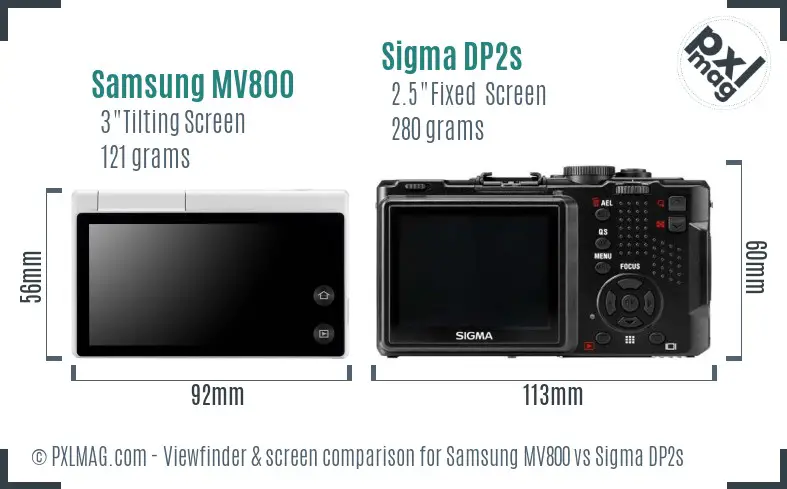 Samsung MV800 vs Sigma DP2s Screen and Viewfinder comparison