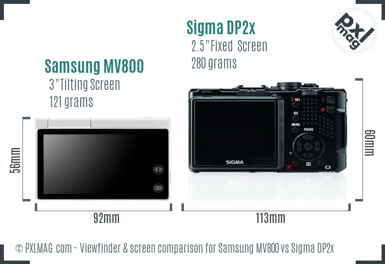 Samsung MV800 vs Sigma DP2x Screen and Viewfinder comparison