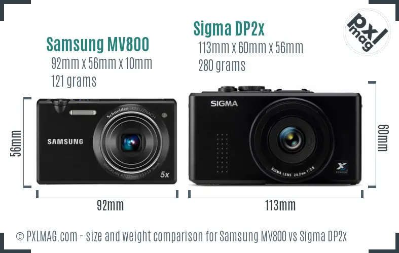 Samsung MV800 vs Sigma DP2x size comparison