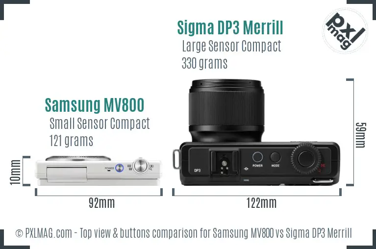 Samsung MV800 vs Sigma DP3 Merrill top view buttons comparison