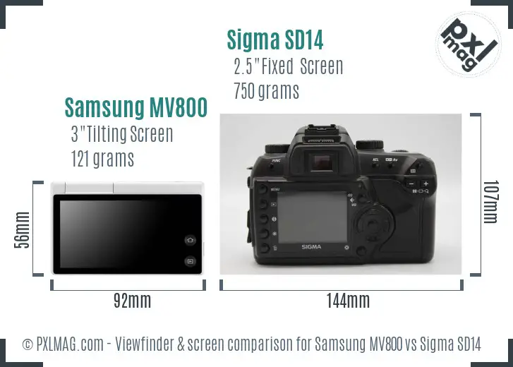 Samsung MV800 vs Sigma SD14 Screen and Viewfinder comparison