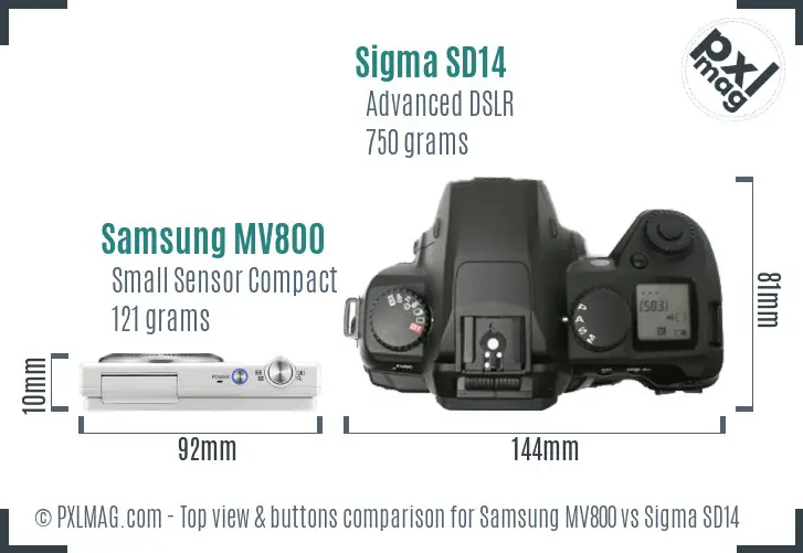Samsung MV800 vs Sigma SD14 top view buttons comparison