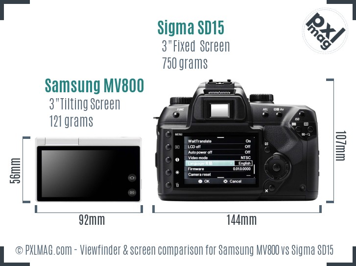 Samsung MV800 vs Sigma SD15 Screen and Viewfinder comparison