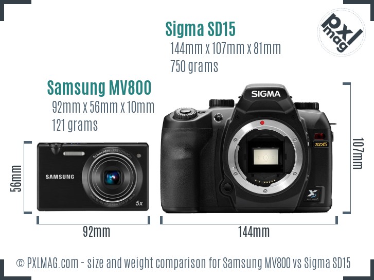 Samsung MV800 vs Sigma SD15 size comparison