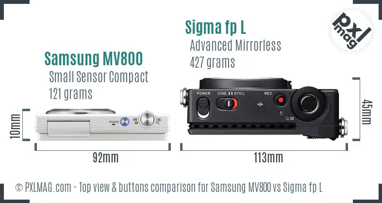 Samsung MV800 vs Sigma fp L top view buttons comparison