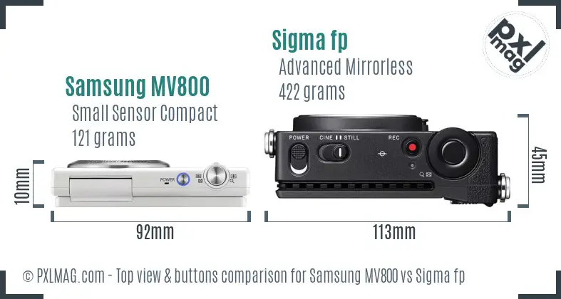 Samsung MV800 vs Sigma fp top view buttons comparison