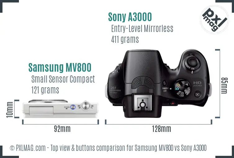 Samsung MV800 vs Sony A3000 top view buttons comparison