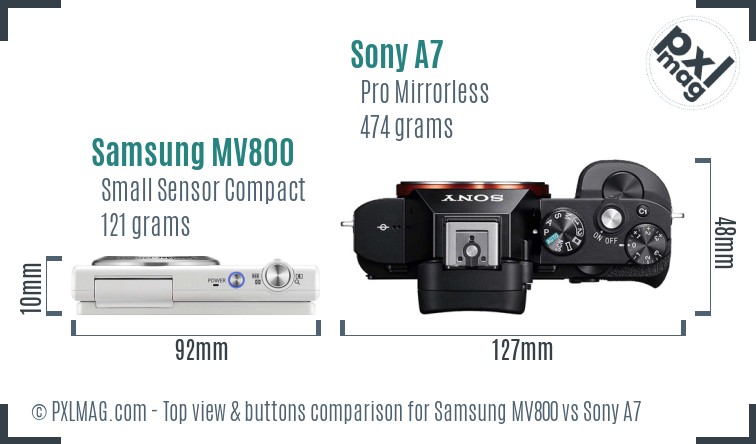 Samsung MV800 vs Sony A7 top view buttons comparison