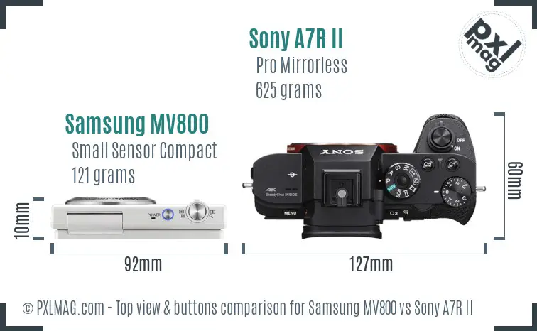 Samsung MV800 vs Sony A7R II top view buttons comparison