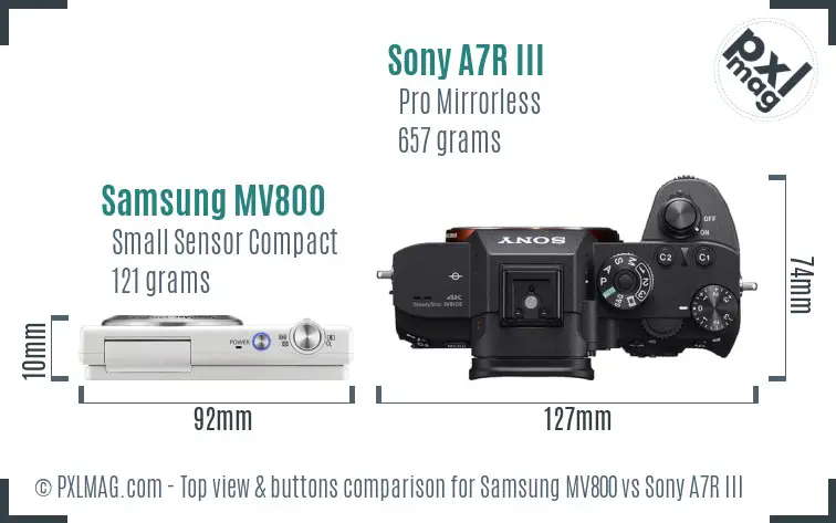 Samsung MV800 vs Sony A7R III top view buttons comparison