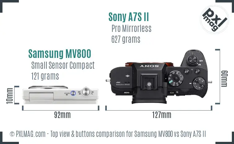 Samsung MV800 vs Sony A7S II top view buttons comparison