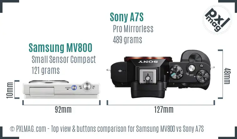 Samsung MV800 vs Sony A7S top view buttons comparison
