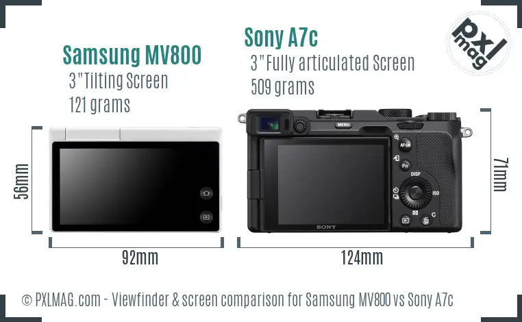 Samsung MV800 vs Sony A7c Screen and Viewfinder comparison