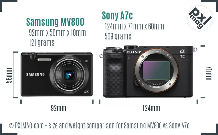 Samsung MV800 vs Sony A7c size comparison