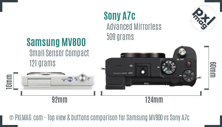 Samsung MV800 vs Sony A7c top view buttons comparison