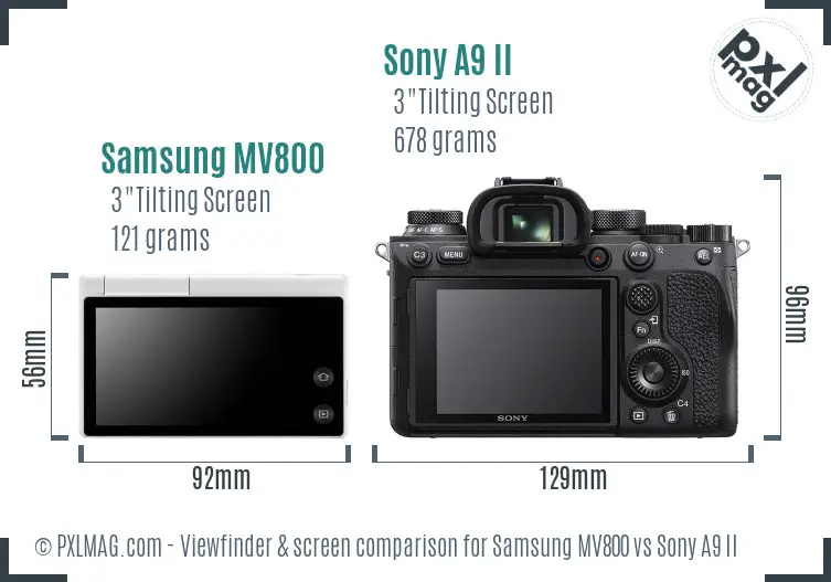 Samsung MV800 vs Sony A9 II Screen and Viewfinder comparison