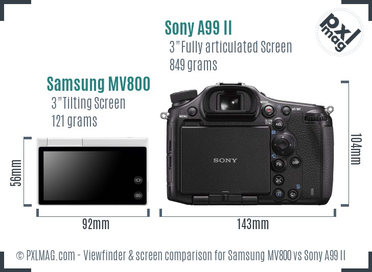 Samsung MV800 vs Sony A99 II Screen and Viewfinder comparison