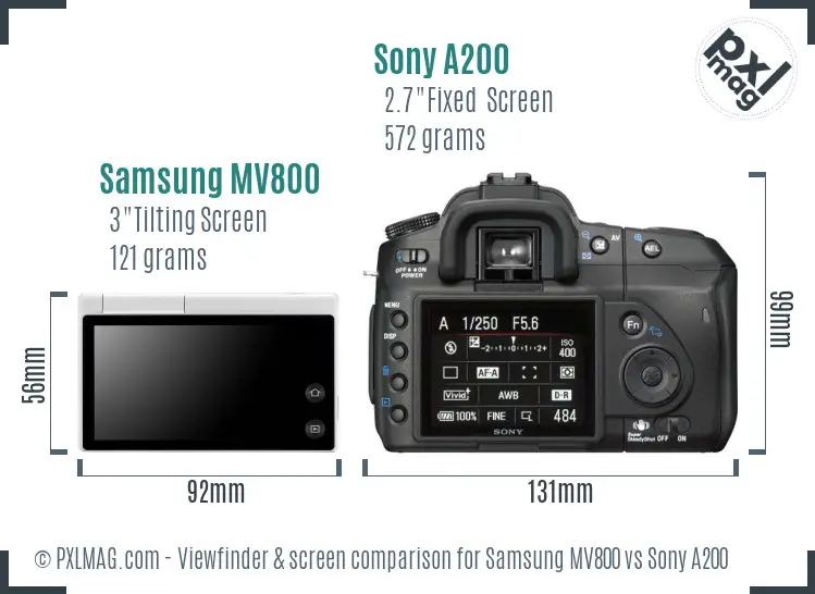 Samsung MV800 vs Sony A200 Screen and Viewfinder comparison Samsung MV800 vs Sony A200 Screen and Viewfinder comparison