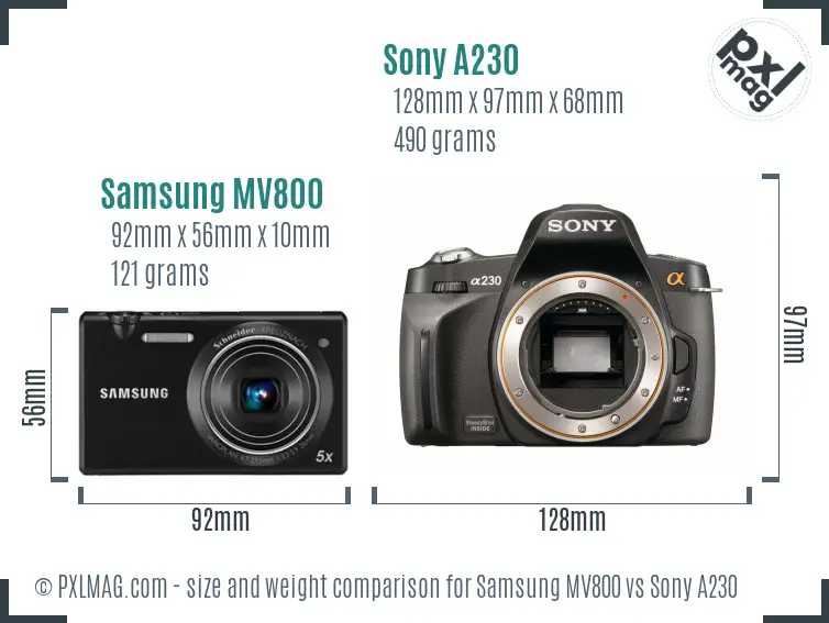 Samsung MV800 vs Sony A230 size comparison
