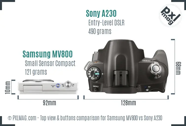 Samsung MV800 vs Sony A230 top view buttons comparison