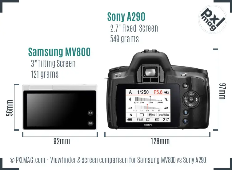 Samsung MV800 vs Sony A290 Screen and Viewfinder comparison