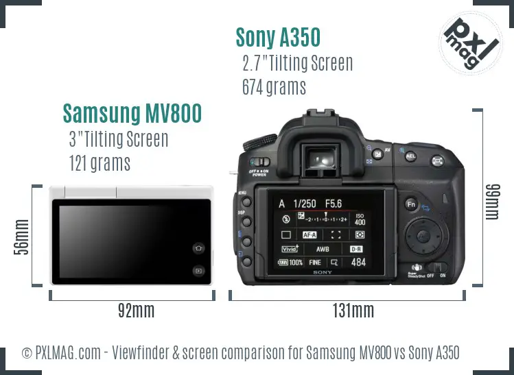 Samsung MV800 vs Sony A350 Screen and Viewfinder comparison