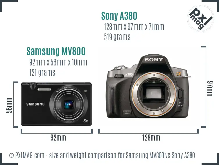 Samsung MV800 vs Sony A380 size comparison