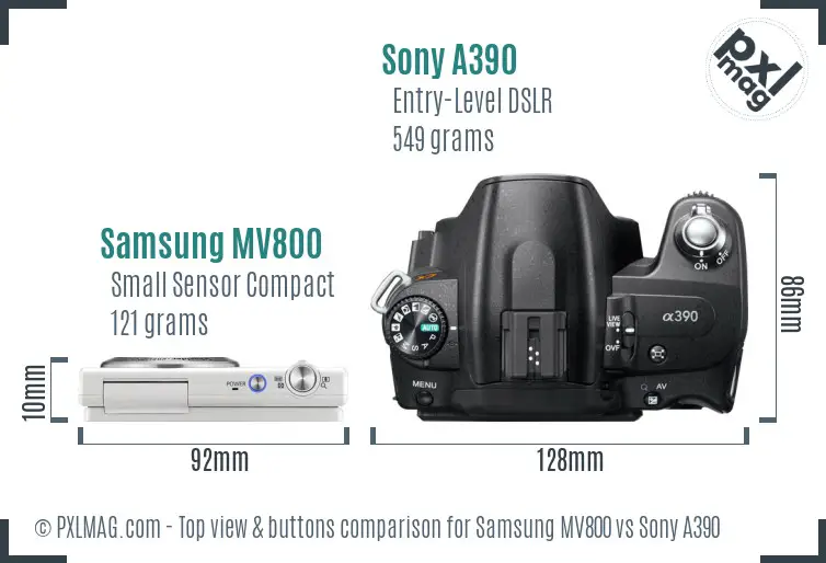 Samsung MV800 vs Sony A390 top view buttons comparison