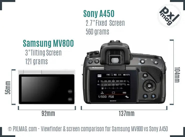 Samsung MV800 vs Sony A450 Screen and Viewfinder comparison