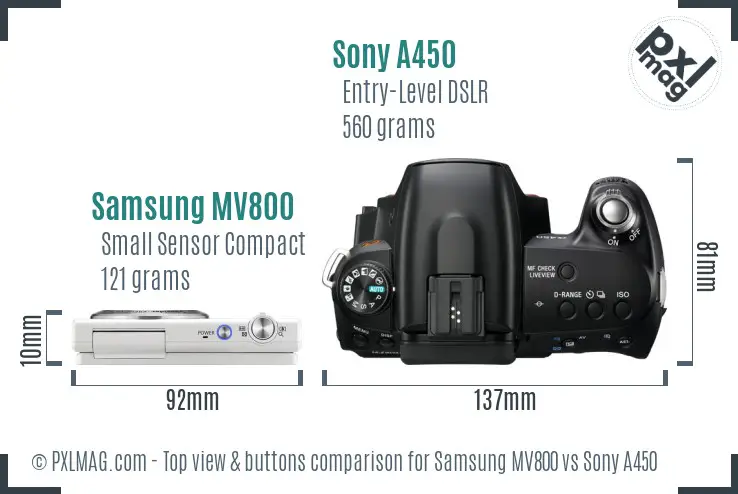 Samsung MV800 vs Sony A450 top view buttons comparison
