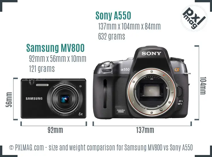 Samsung MV800 vs Sony A550 size comparison