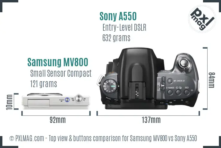 Samsung MV800 vs Sony A550 top view buttons comparison