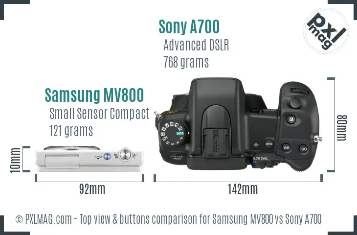 Samsung MV800 vs Sony A700 top view buttons comparison