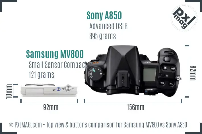 Samsung MV800 vs Sony A850 top view buttons comparison