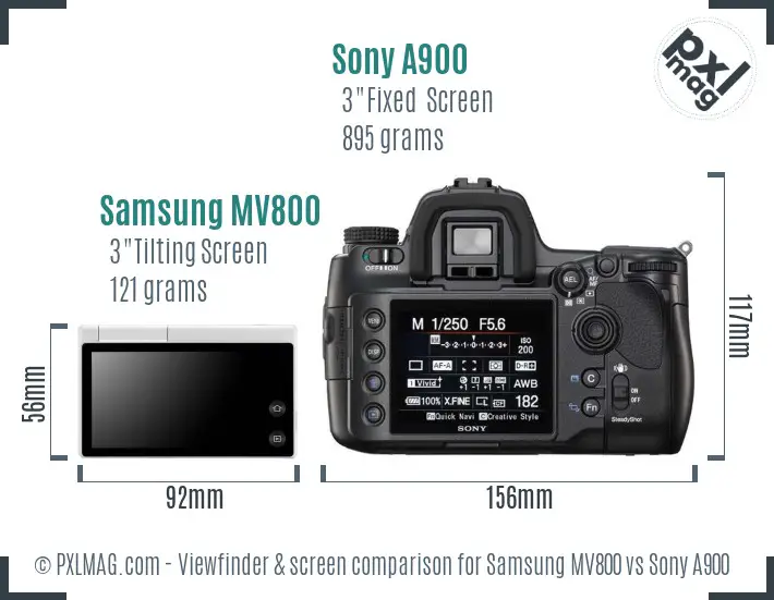 Samsung MV800 vs Sony A900 Screen and Viewfinder comparison