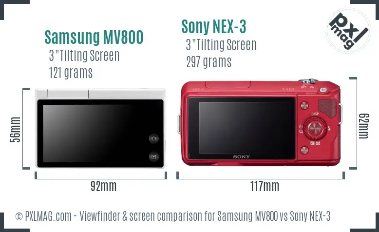 Samsung MV800 vs Sony NEX-3 Screen and Viewfinder comparison