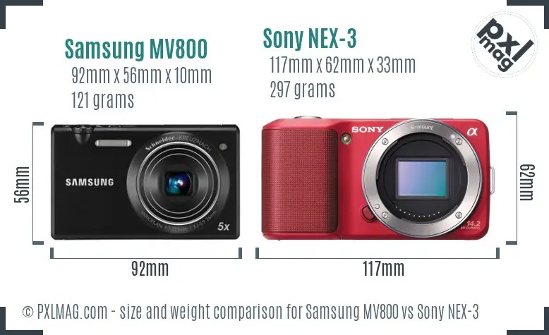 Samsung MV800 vs Sony NEX-3 size comparison