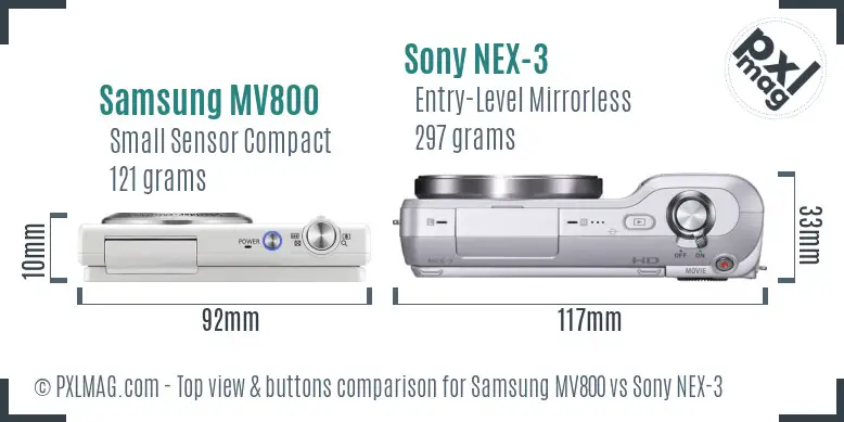 Samsung MV800 vs Sony NEX-3 top view buttons comparison