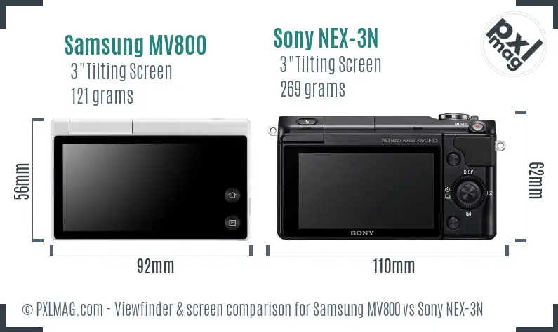 Samsung MV800 vs Sony NEX-3N Screen and Viewfinder comparison