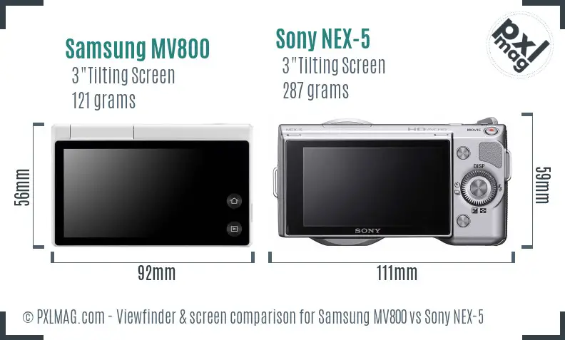 Samsung MV800 vs Sony NEX-5 Screen and Viewfinder comparison