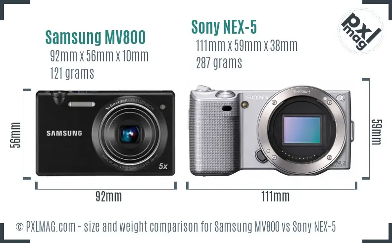 Samsung MV800 vs Sony NEX-5 size comparison