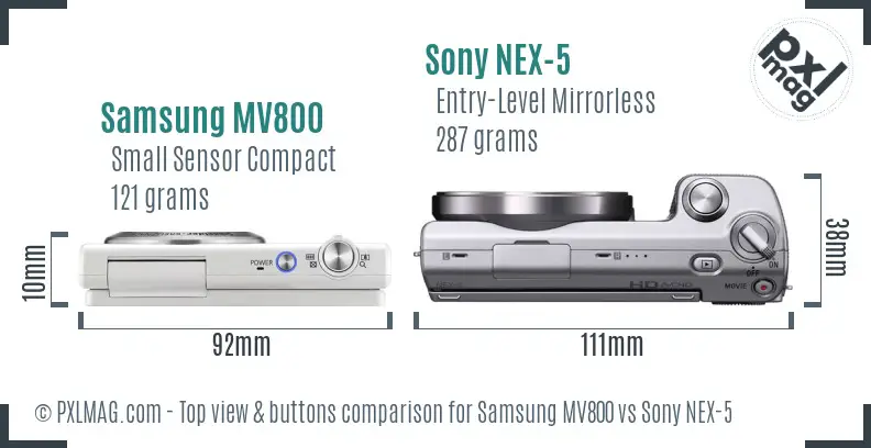 Samsung MV800 vs Sony NEX-5 top view buttons comparison
