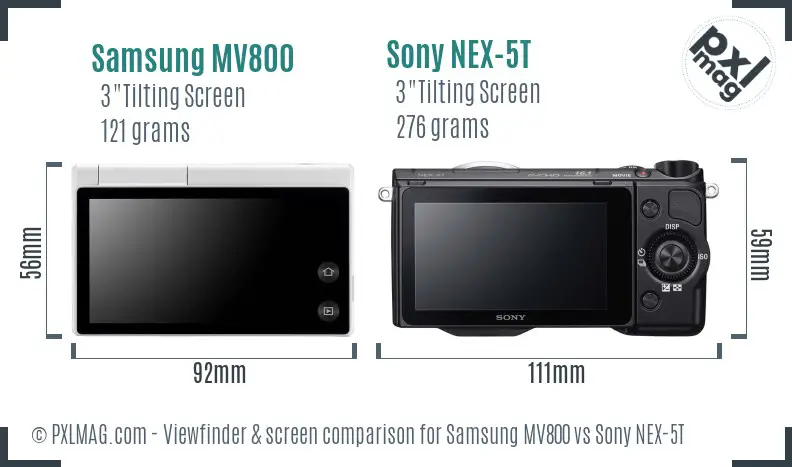 Samsung MV800 vs Sony NEX-5T Screen and Viewfinder comparison